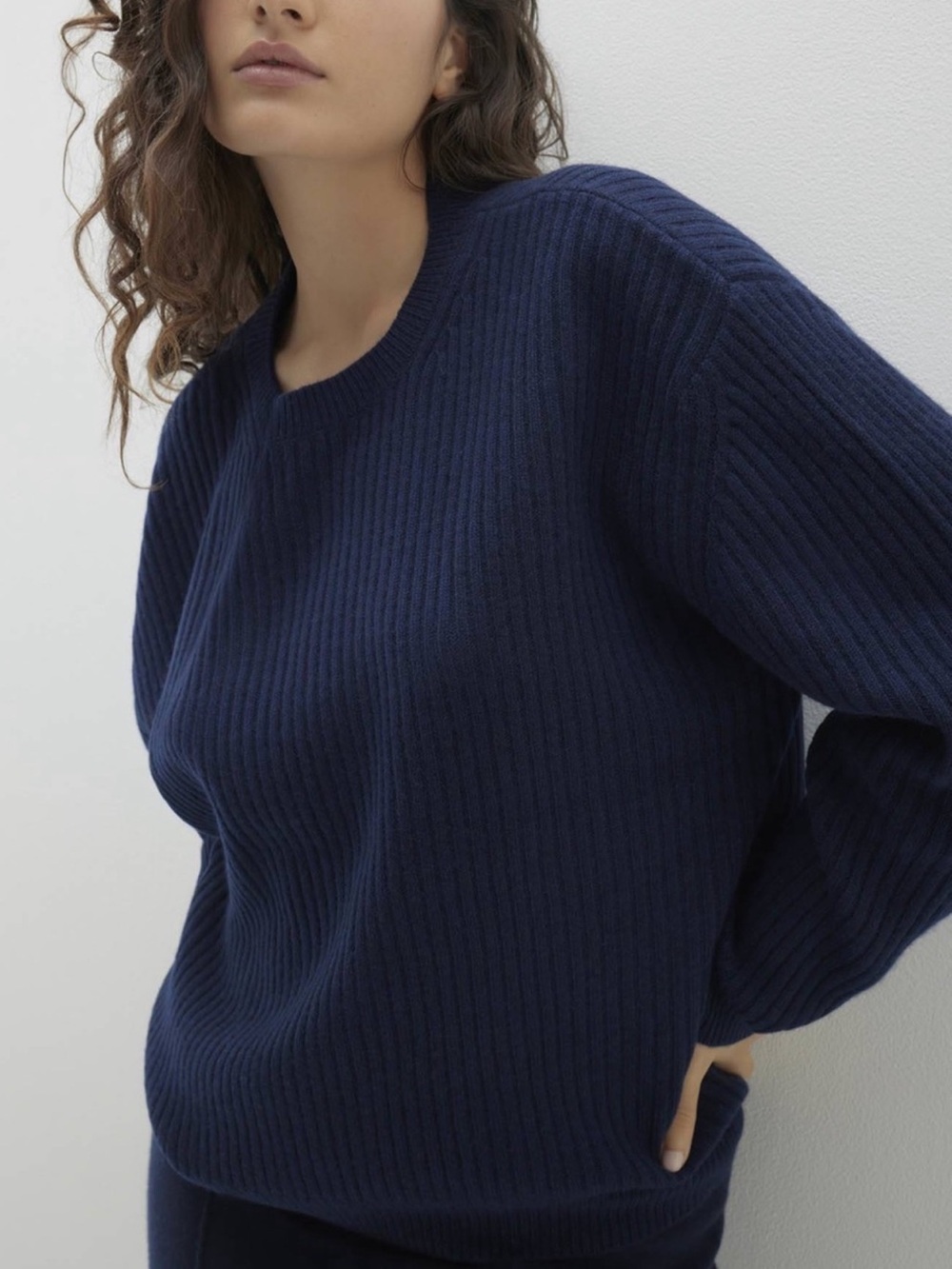 NakedCashmere Campbell Sweater Oxford Navy Ribbed Crew Neck $325. Excellent M - Picture 9 of 9